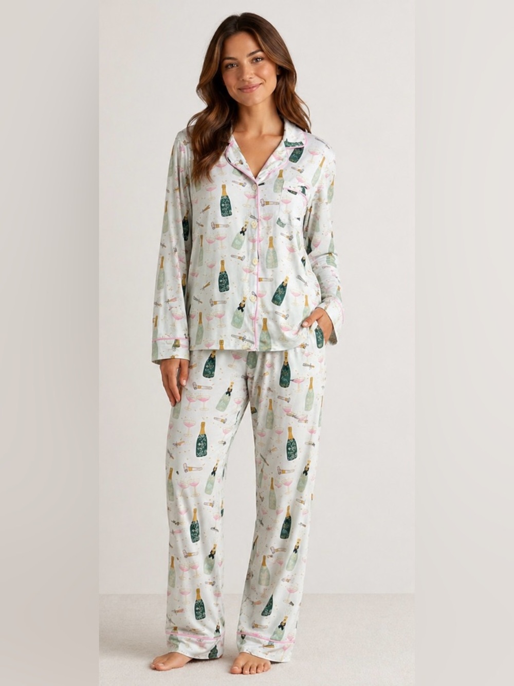 BedHead Pajama Set Womens M Champagne New Years Eve Wedding Long Sleeve Pants